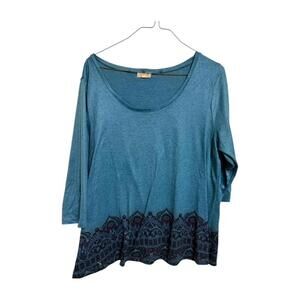 (1008) Women's Blue One World Shirt Top Size XXL 2X Sweater Pullover